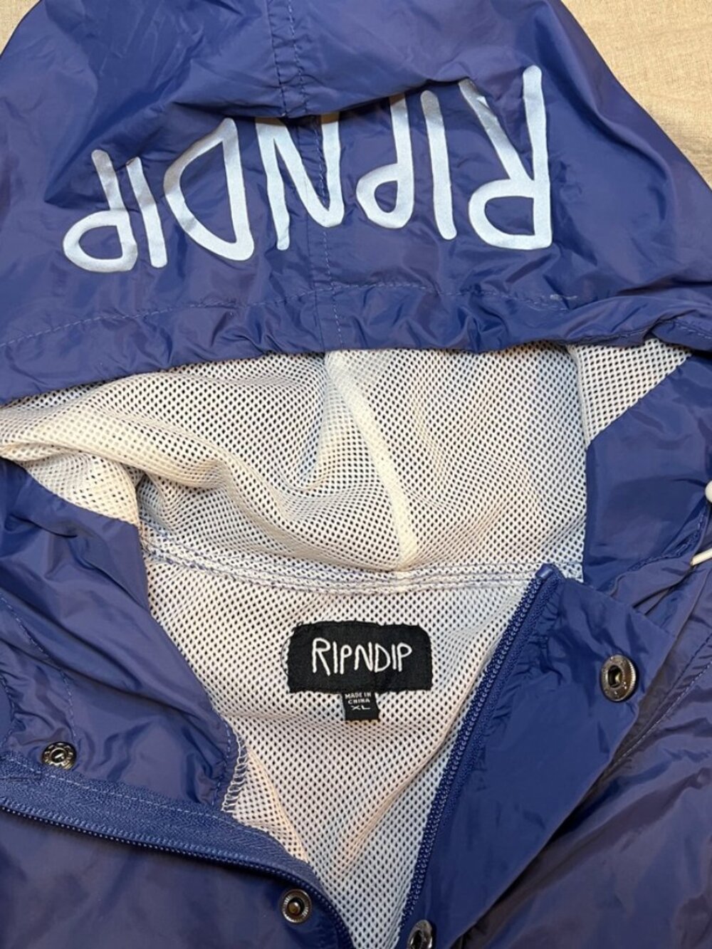 RIPNDIP Lord Nermal Windbreaker Mens XL Blue Smiley Cat Anorak Skate Jacket Y2K - Picture 5 of 15
